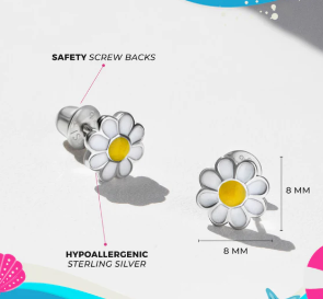 WHITE FLOWER ENAMEL STUD  EARRINGS 