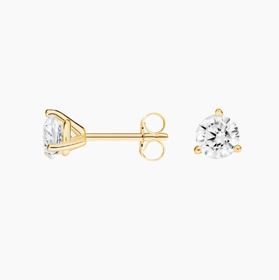 14K Yellow Gold .25ct Lab-Grown Diamond 3-Prong Stud Earrings