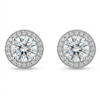 Round CZ Halo Stud Earrings | Sterling Silver - Brownee Jewelers