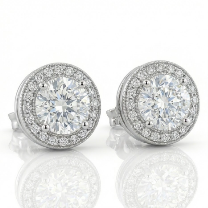 Round CZ Halo Stud Earrings | Sterling Silver - Brownee Jewelers