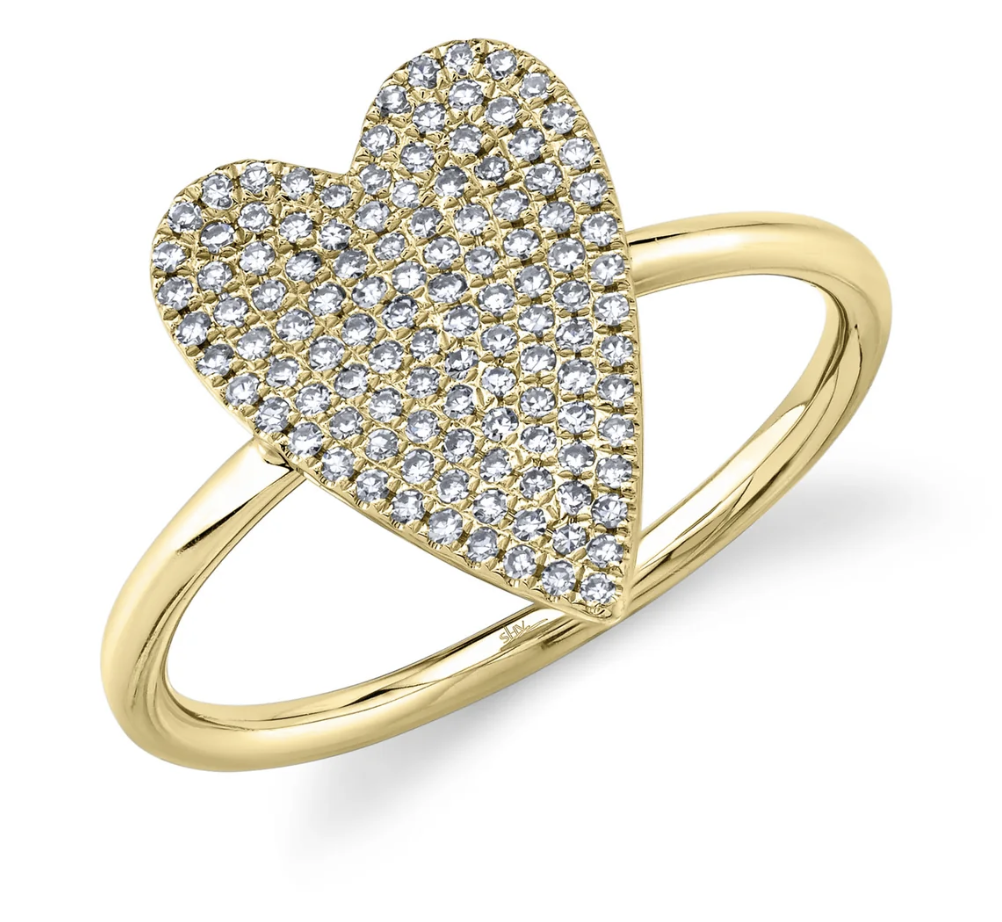 14kt yellow gold pave diamond heart ring 