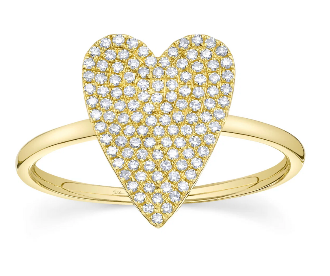 14kt yellow gold pave diamond heart ring 