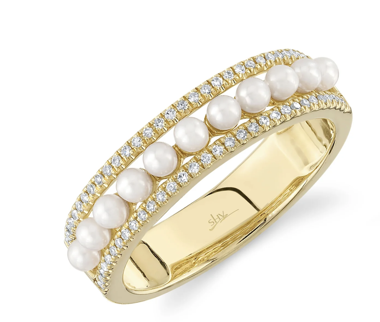 14kt yellow gold diamond and pearl fashion ring 