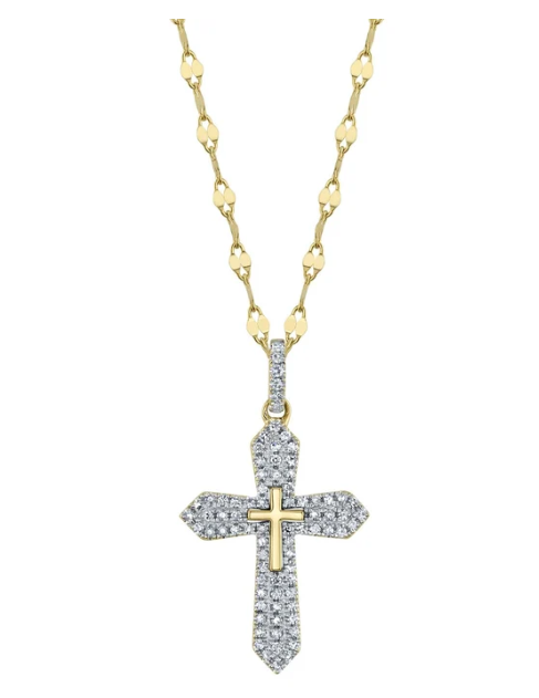 0.17CT DIAMOND PAVE CROSS SPARKLE CHAIN NECKLACE