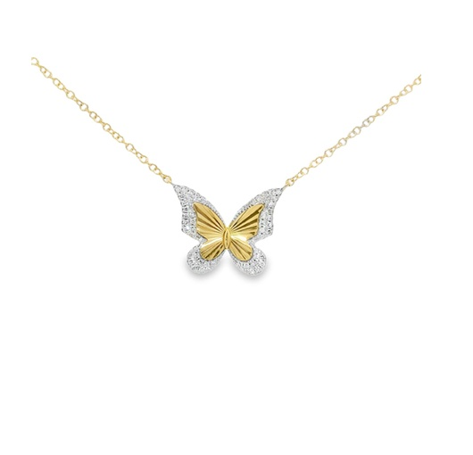 Shy Creation | 14k Yellow Gold .10ctw Diamond Pave Butterfly Adjustable Necklace | SC55027454RD - Brownee Jewelers