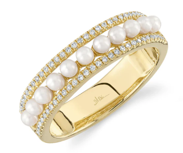 14kt yellow gold diamond and pearl fashion ring 
