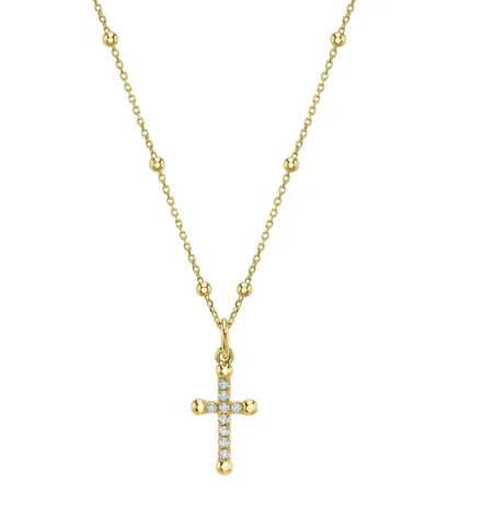 Shy Creation 14KY 18'' 0.08Ctw Diamond Cross Pendant SC55028852 - Brownee Jewelers