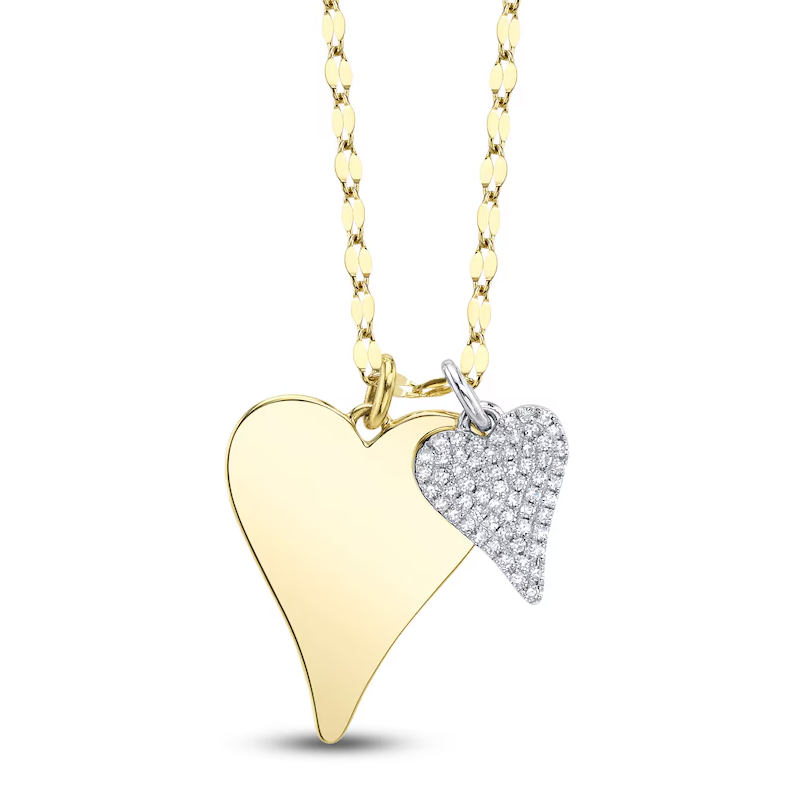 SHY CREATION | DIAMOND PAVE DOUBLE HEART CHARM NECKLACE | 1/10 CTW | 14K TWO-TONE GOLD | 18" | SC55029029 - Brownee Jewelers