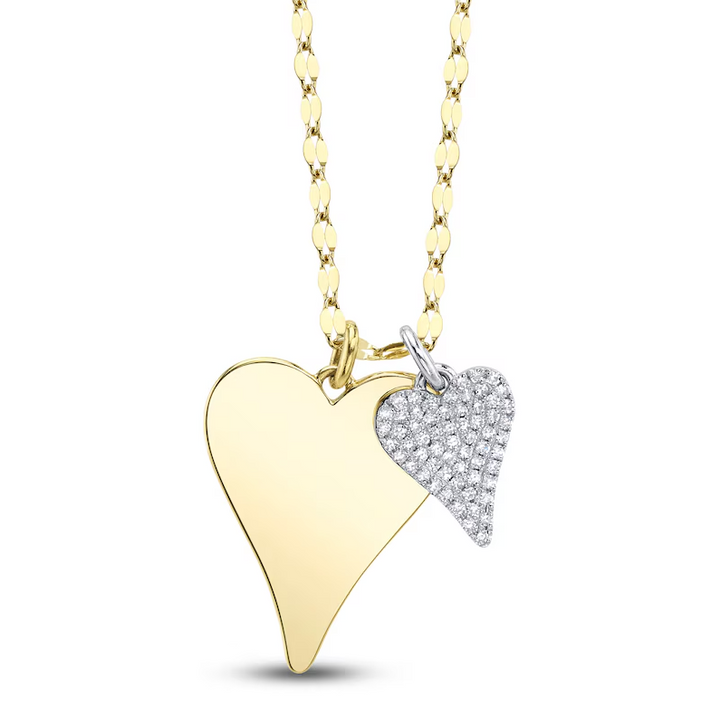 SHY CREATION | DIAMOND PAVE DOUBLE HEART CHARM NECKLACE | 1/10 CTW | 14K TWO-TONE GOLD | 18" | SC55029029 - Brownee Jewelers