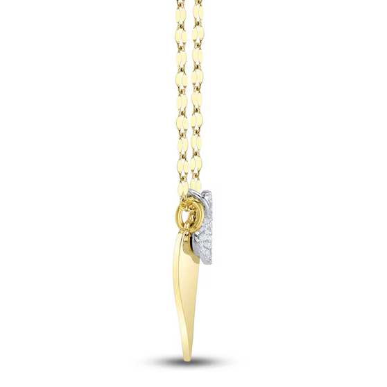 SHY CREATION | DIAMOND PAVE DOUBLE HEART CHARM NECKLACE | 1/10 CTW | 14K TWO-TONE GOLD | 18" | SC55029029 - Brownee Jewelers