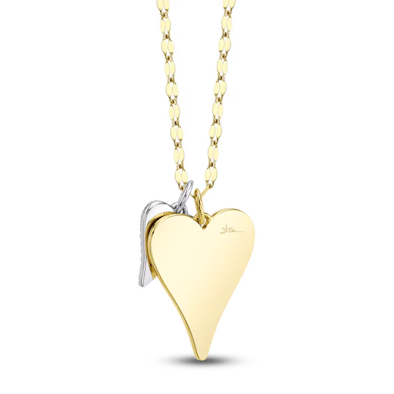 SHY CREATION | DIAMOND PAVE DOUBLE HEART CHARM NECKLACE | 1/10 CTW | 14K TWO-TONE GOLD | 18" | SC55029029 - Brownee Jewelers