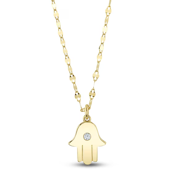 SHY CREATION | .03CT DIAMOND ACCENT HAMSA NECKLACE | 14K YELLOW GOLD | SC55025612 - Brownee Jewelers
