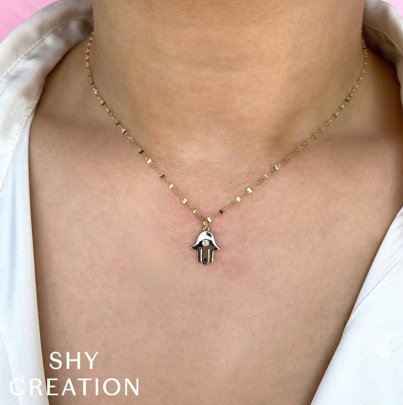 SHY CREATION | .03CT DIAMOND ACCENT HAMSA NECKLACE | 14K YELLOW GOLD | SC55025612 - Brownee Jewelers