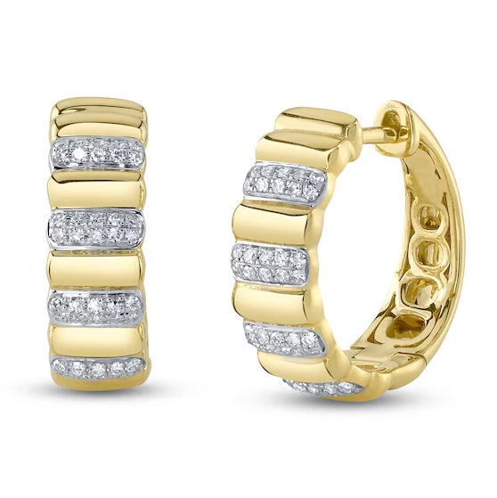 SHY CREATION | 0.17Ct DIAMOND HOOP EARRINGS | 14K YELLOW GOLD | SC55026057RDD0.60 - Brownee Jewelers