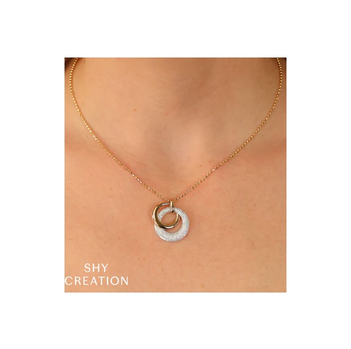SHY CREATION | .46CT DAMOND PAVE INTERLOCKING CIRCLES NECKLACE | 14K TWO-TONE GOLD | SC55027388 - Brownee Jewelers