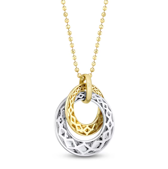 SHY CREATION | .46CT DAMOND PAVE INTERLOCKING CIRCLES NECKLACE | 14K TWO-TONE GOLD | SC55027388 - Brownee Jewelers