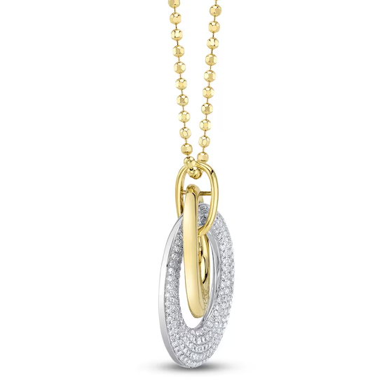 SHY CREATION | .46CT DAMOND PAVE INTERLOCKING CIRCLES NECKLACE | 14K TWO-TONE GOLD | SC55027388 - Brownee Jewelers