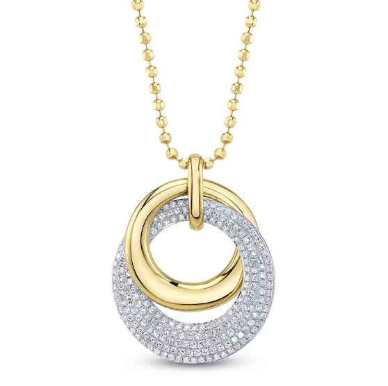 SHY CREATION | .46CT DAMOND PAVE INTERLOCKING CIRCLES NECKLACE | 14K TWO-TONE GOLD | SC55027388 - Brownee Jewelers