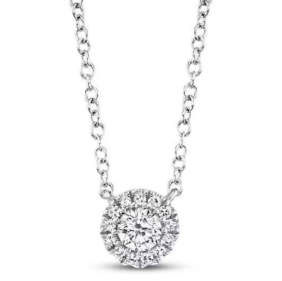 0.14 TOTAL CARAT WEIGHT DIAMOND HALO NECKLACE IN 14K WHITE GOLD