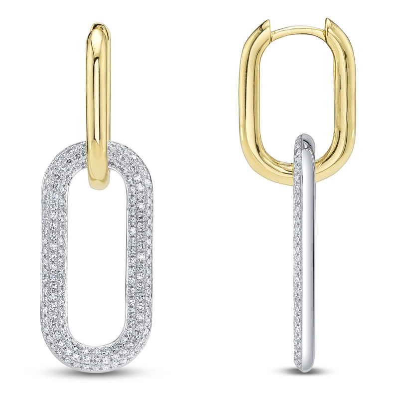 .71 TOTAL CARAT WEIGHT DIAMOND PAVE PAPERCLIP EARRINGS IN 14K YELLOW AND WHITE GOLD