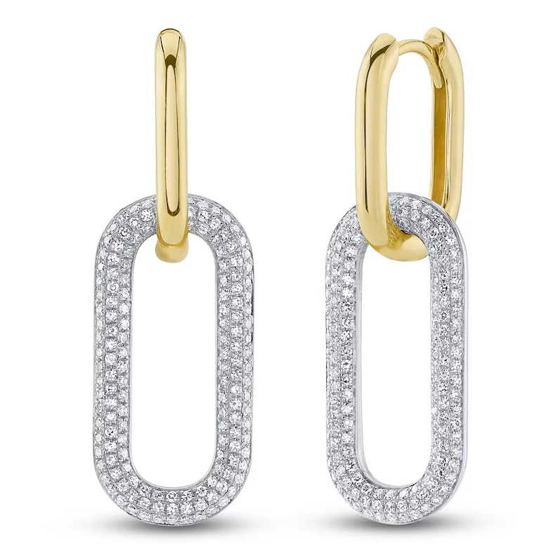 .71 TOTAL CARAT WEIGHT DIAMOND PAVE PAPERCLIP EARRINGS IN 14K YELLOW AND WHITE GOLD