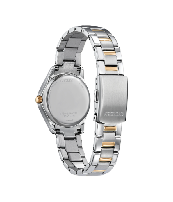 CITIZEN CRYSTAL | LADIES ECO-DRIVE WATCH | TWO-TONE STAINLESS STEEL | MOTHER OF PEARL DIAL | WR50 | FE1146-71A - Brownee Jewelers