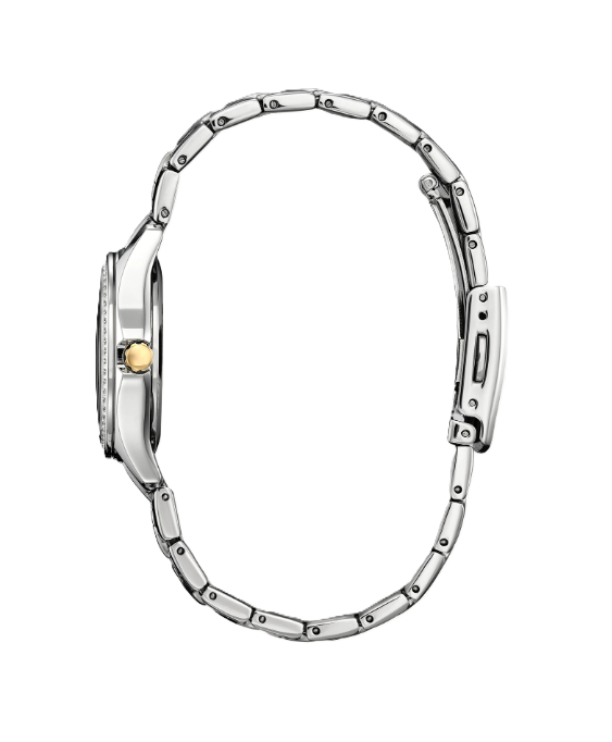 CITIZEN CRYSTAL | LADIES ECO-DRIVE WATCH | TWO-TONE STAINLESS STEEL | MOTHER OF PEARL DIAL | WR50 | FE1146-71A - Brownee Jewelers