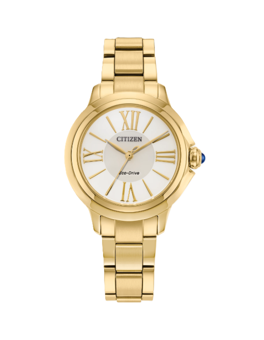 CITIZEN L CECI | LADIES ECO-DRIVE WATCH | GOLD-TONE STAINLESS STEEL | WHITE DIAL | EM1162-52A - Brownee Jewelers