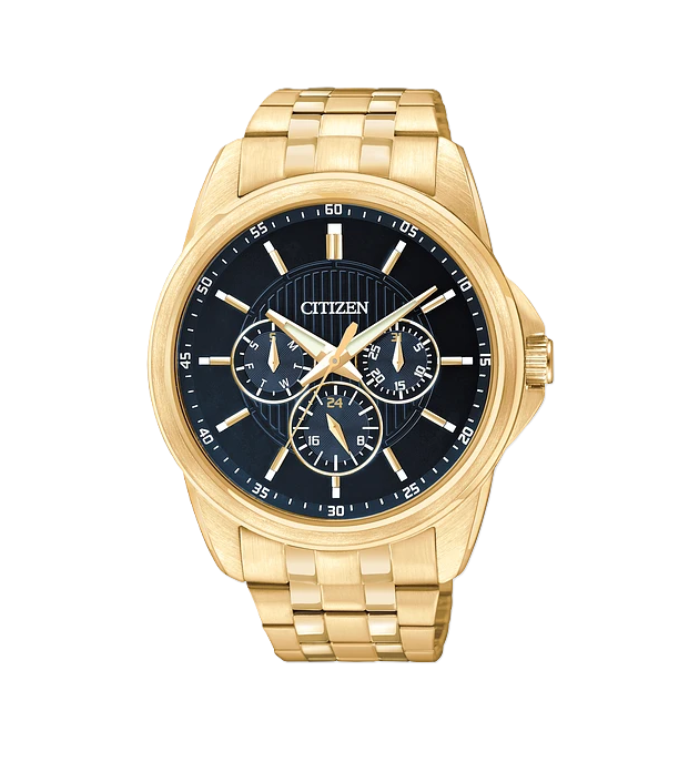 Citizen Men's Quartz Movement Watch with Gold-Tone Stainless Steel Strap, Black Dial, and Luminous Gold-Tone Hands and Markers