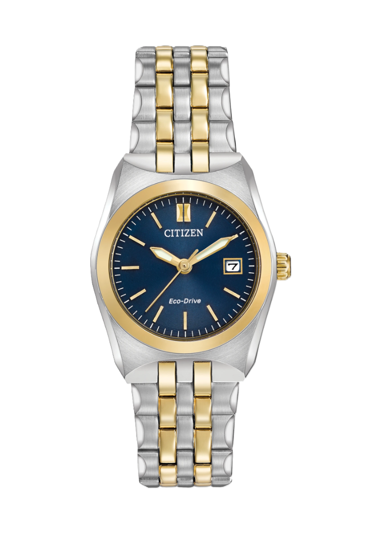 CITIZEN CORSO | LADIES ECO-DRIVE WATCH | TWO-TONE STAINLESS STEEL | BLUE DIAL | EW2294-53L - Brownee Jewelers
