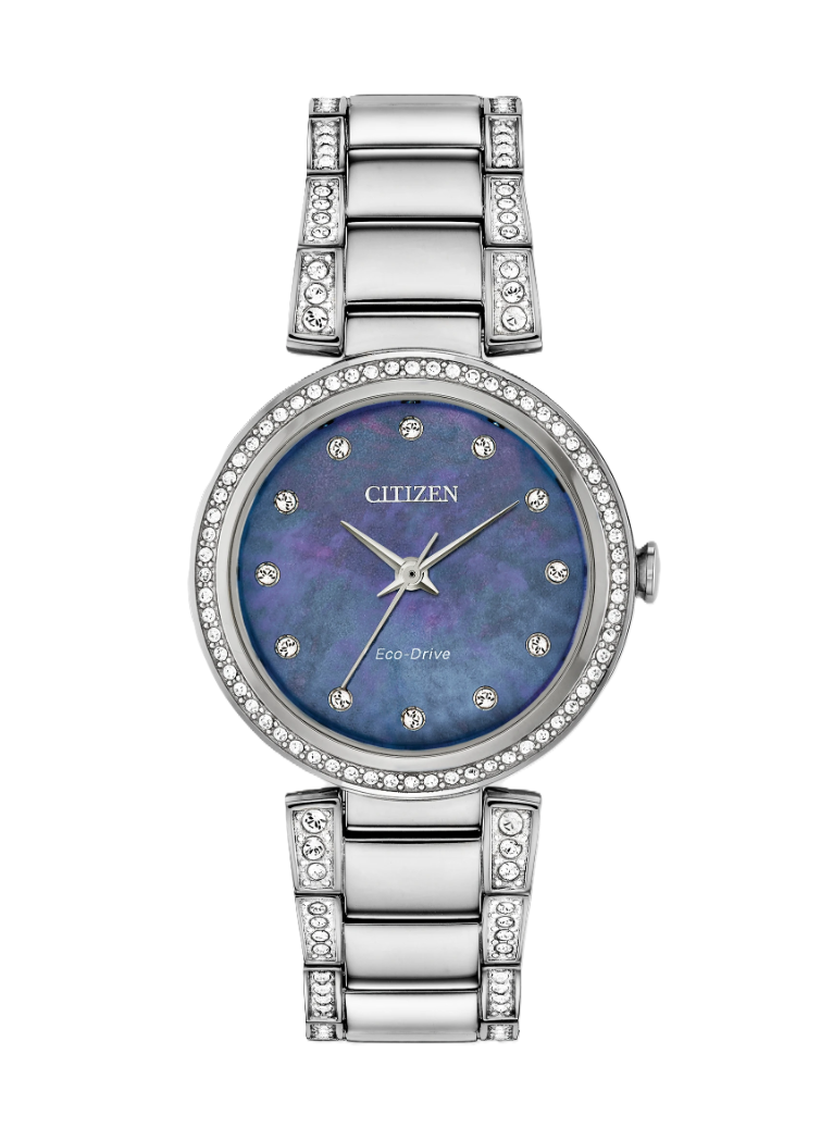 CITIZEN SILHOUETTE CRYSTAL | LADIES ECO-DRIVE WATCH | STAINLESS STEEL | BLUE MOTHER OF PEARL | EM0840-59N - Brownee Jewelers