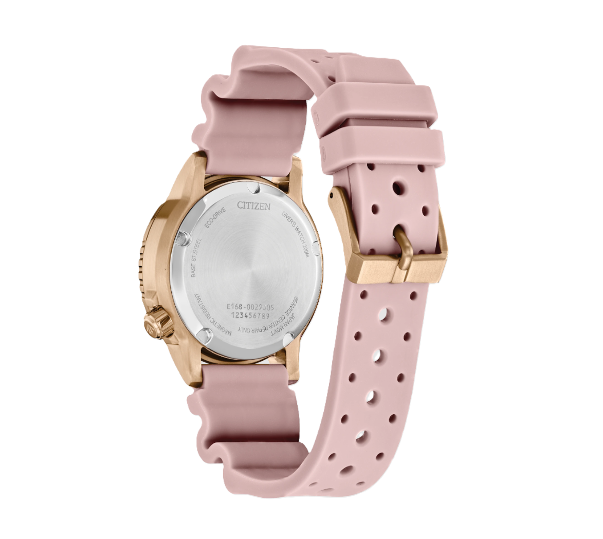 CITIZEN PROMASTER DIVE | LADIES ECO-DRIVE WATCH | PINK POLYURETHANE | SILVER-TONE DIAL | EO2023-00A - Brownee Jewelers