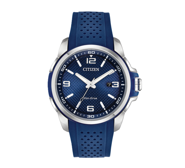 CITIZEN SPORT CASUAL | MEN'S ECO-DRIVE WATCH | BLUE POLYURETHANE | BLUE DIAL | AW1158-05L - Brownee Jewelers