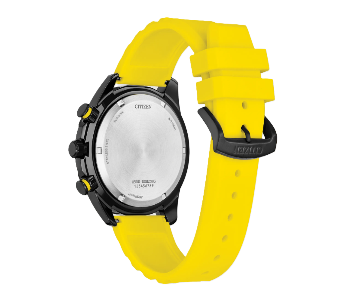 CITIZEN BRYCEN | MEN'S ECO-DRIVE WATCH | YELLOW SILICONE | BLACK DIAL | AT2585-08E - Brownee Jewelers