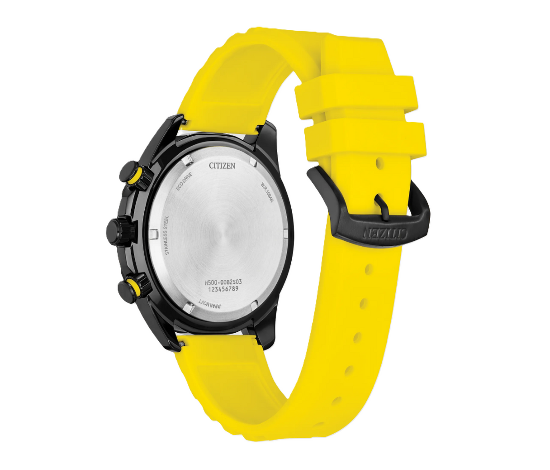 CITIZEN BRYCEN | MEN'S ECO-DRIVE WATCH | YELLOW SILICONE | BLACK DIAL | AT2585-08E - Brownee Jewelers