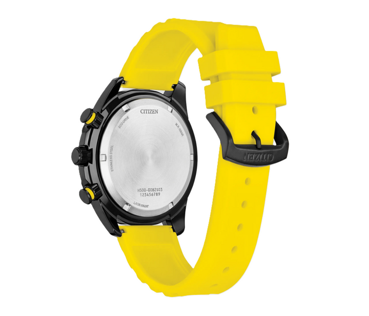 CITIZEN BRYCEN | MEN'S ECO-DRIVE WATCH | YELLOW SILICONE | BLACK DIAL | AT2585-08E - Brownee Jewelers