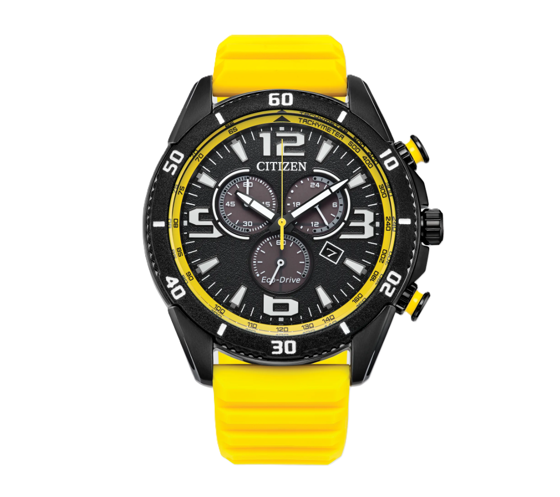 CITIZEN BRYCEN | MEN'S ECO-DRIVE WATCH | YELLOW SILICONE | BLACK DIAL | AT2585-08E - Brownee Jewelers