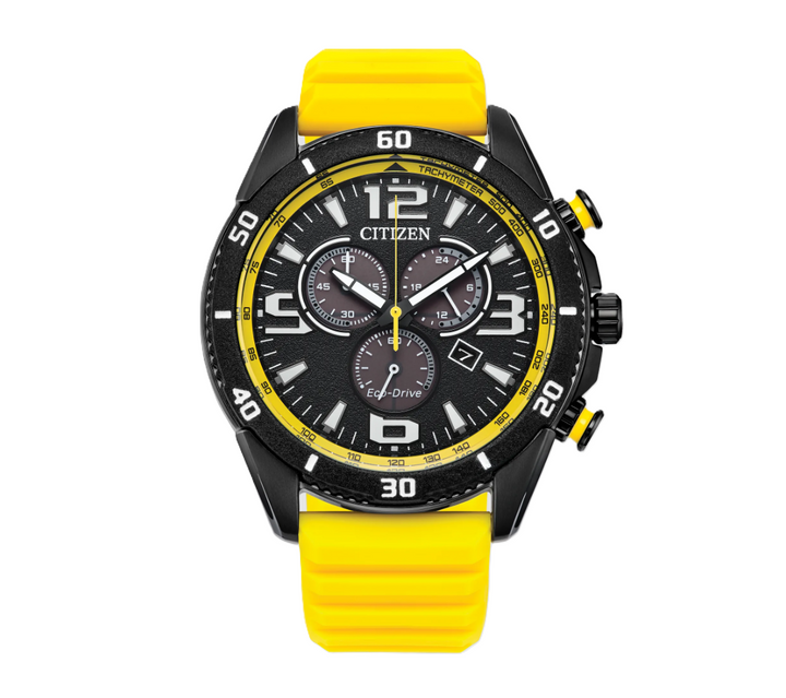 CITIZEN BRYCEN | MEN'S ECO-DRIVE WATCH | YELLOW SILICONE | BLACK DIAL | AT2585-08E - Brownee Jewelers