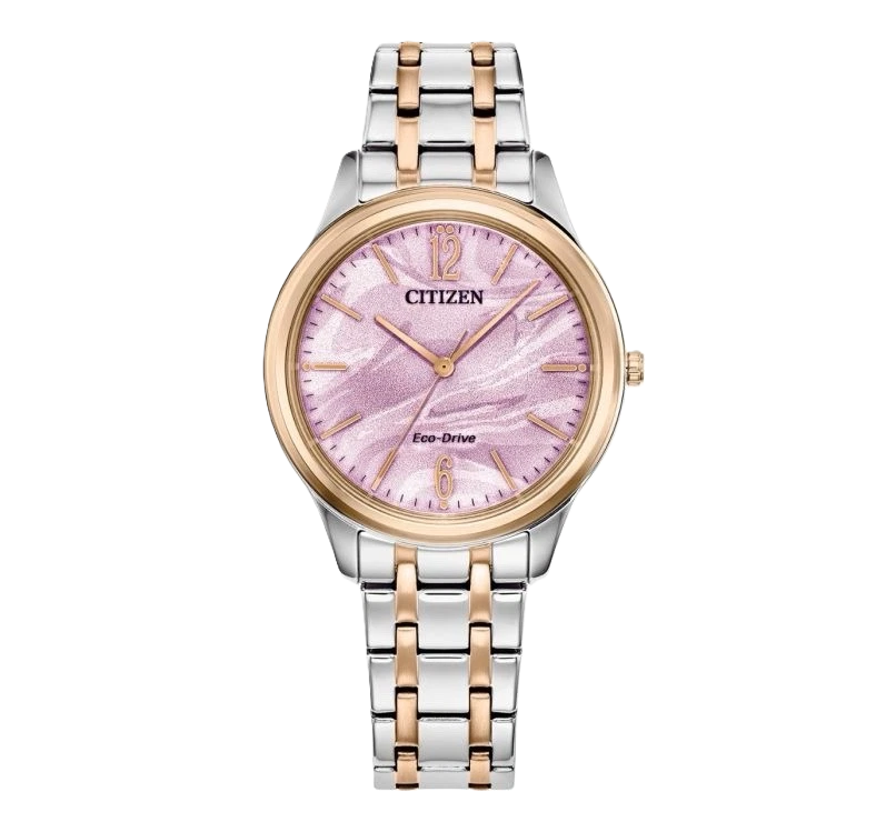 Citizen Ladies Eco-Drive Watch with Two-Tone Stainless Steel, Pink Dial, and Rose Gold-Tone Hands and Markers