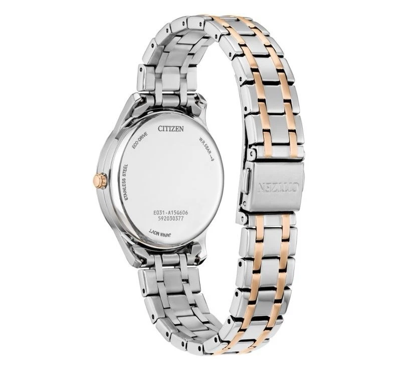 Citizen Ladies Eco-Drive Watch with Two-Tone Stainless Steel, Pink Dial, and Rose Gold-Tone Hands and Markers
