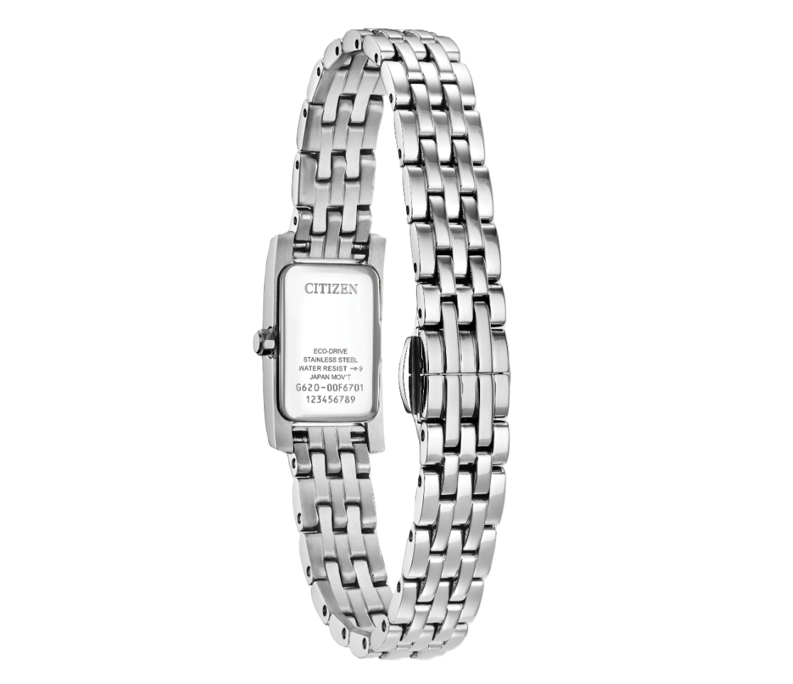 Citizen Petite Palidoro Ladies Eco-Drive Watch with Stainless Steel Strap, Pink Dial, and Blue Hands and Markers