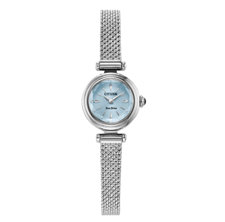 CITIZEN FIO | LADIES ECO-DRIVE WATCH | STAINLESS STEEL MESH | LIGHT BLUE DIAL | EG7081-51L - Brownee Jewelers