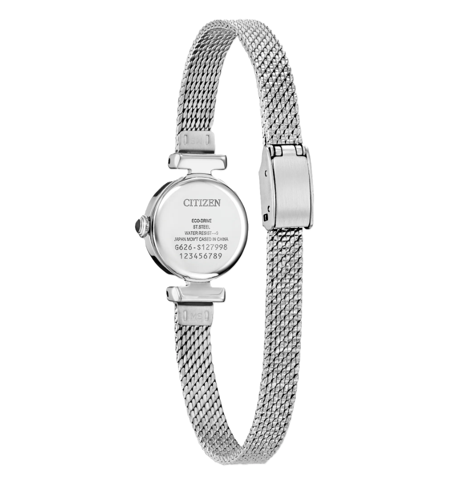 CITIZEN FIO | LADIES ECO-DRIVE WATCH | STAINLESS STEEL MESH | LIGHT BLUE DIAL | EG7081-51L - Brownee Jewelers