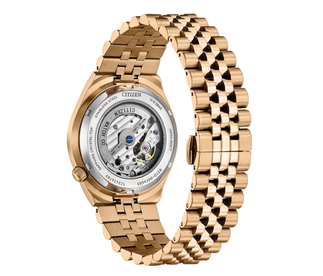 CITIZEN TSUYOSA 60 | MEN'S AUTOMATIC WATCH | GOLD-TONE STAINLESS STEEL | BLUE DIAL | NK0023-57L - Brownee Jewelers