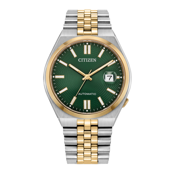 CITIZEN TSUYOSA 60 | MEN'S AUTOMATIC WATCH | TWO-TONE STAINLESS STEEL | GREEN DIAL | NK0024-54X - Brownee Jewelers