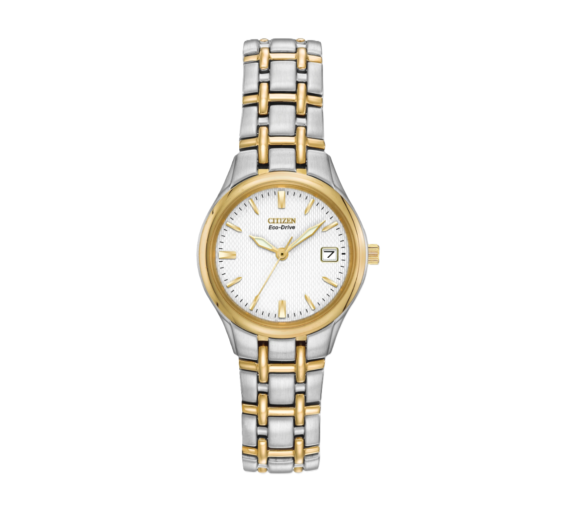 Citizen Corso | Eco-Drive Women’s Watch | Two-Tone Stainless Steel | White Textured Dial | Two-Tone Bracelet | EW1264-50A - Brownee Jewelers
