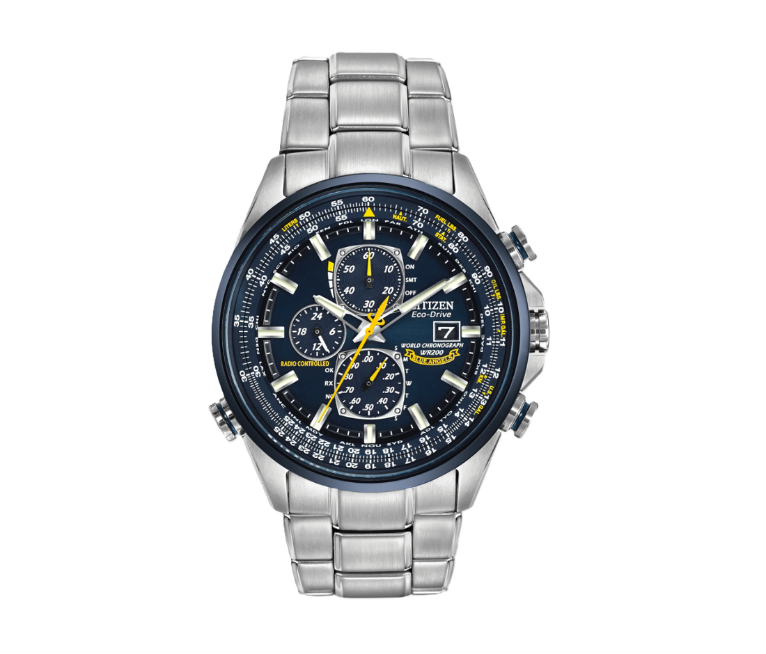 CITIZEN WORLD CHRONOGRAPH A-T | MEN'S ECO-DRIVE WATCH | STAINLESS STEEL | BLACK DIAL | AT8020-54L - Brownee Jewelers