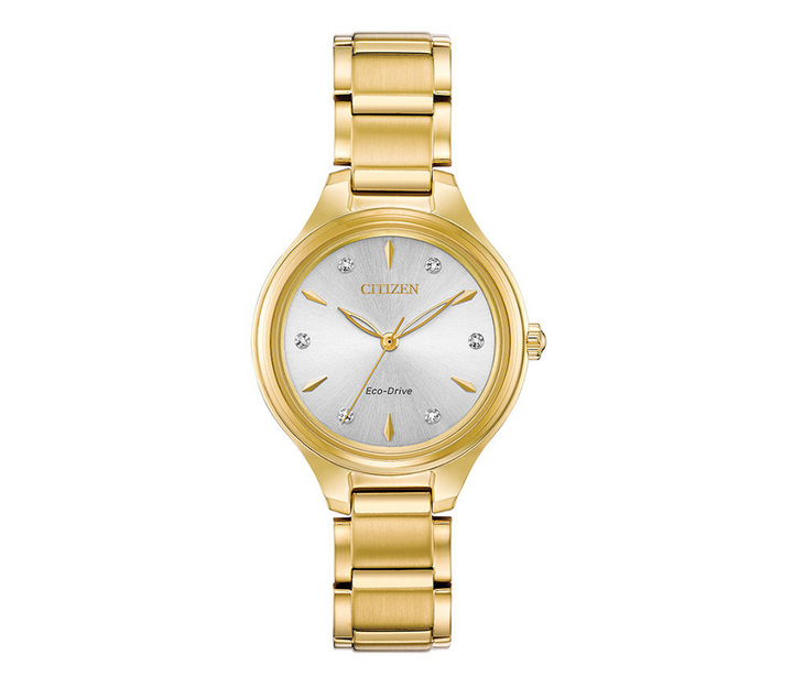 CITIZEN CORSO | LADIES ECO-DRIVE WATCH | GOLD-TONE STAINLES STEEL | SILVER-TONE DIAL | FE2102-55A - Brownee Jewelers