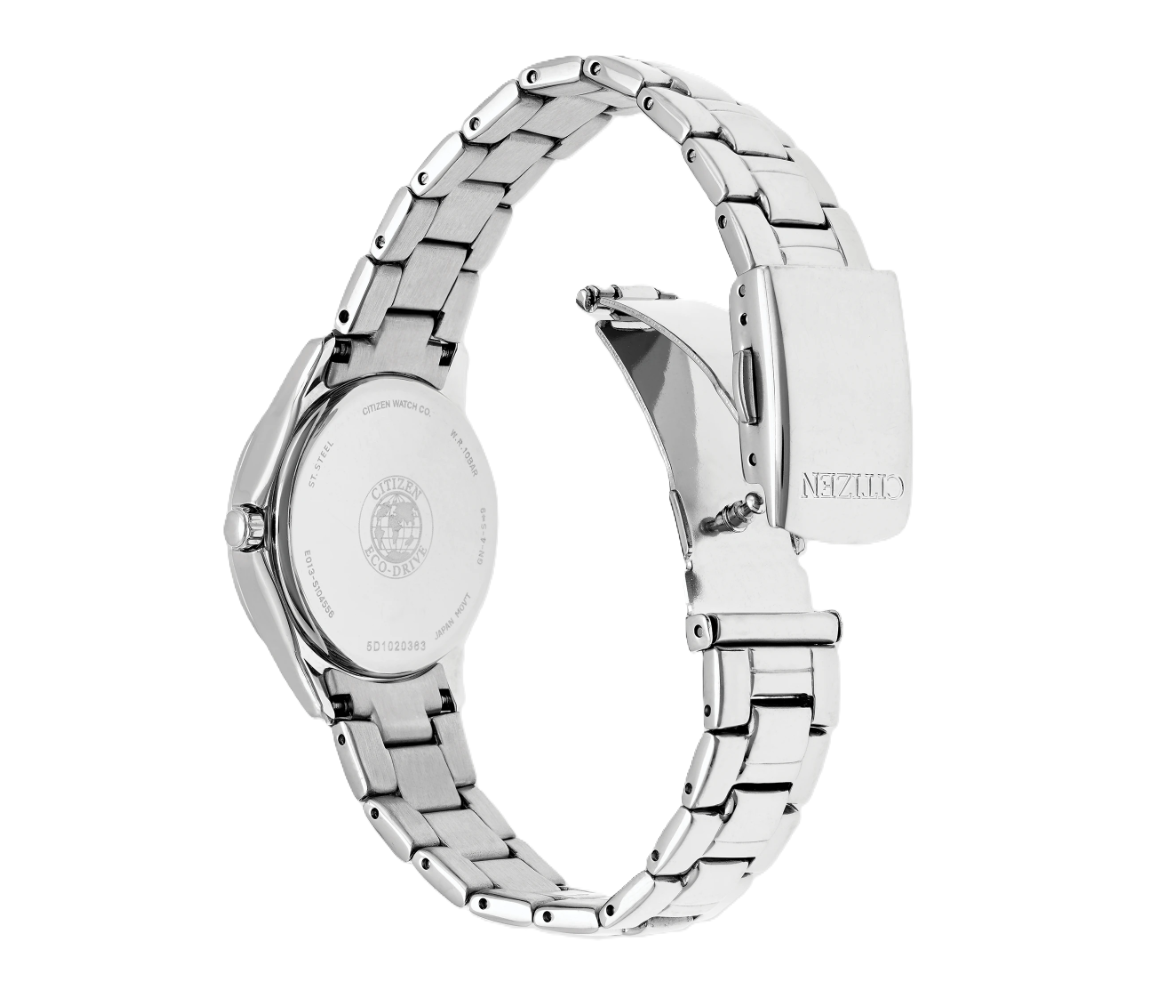 CITIZEN SILHOUETTE CRYSTAL | LADIES ECO-DRIVE WATCH | STAINLESS STEEL | PINK DIAL | FE1140-86X - Brownee Jewelers