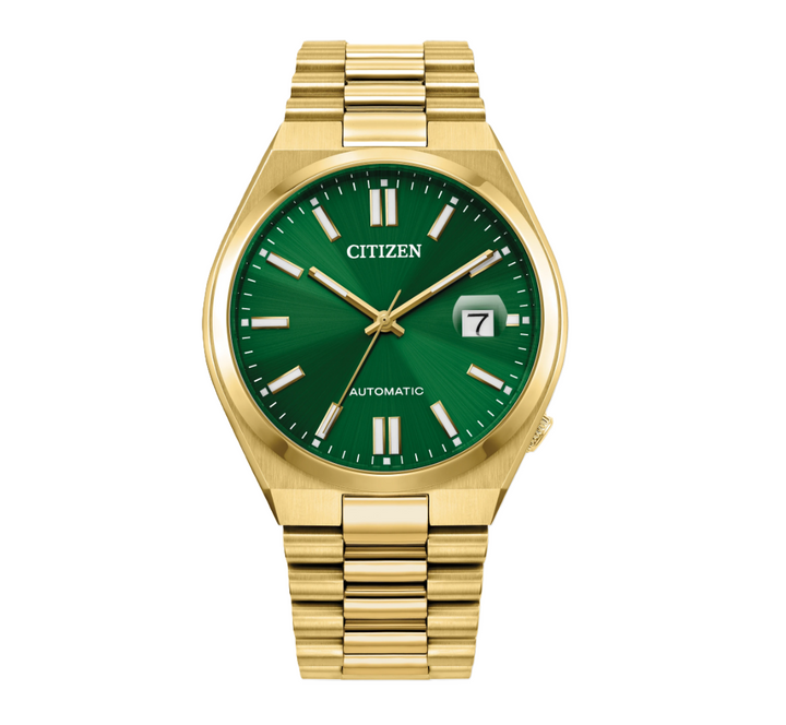 CITIZEN TSUYOSA | MEN'S AUTOMATIC WATCH | GOLD-TONE STAINLESS STEEL | GREEN DIAL | NJ0152-51X - Brownee Jewelers